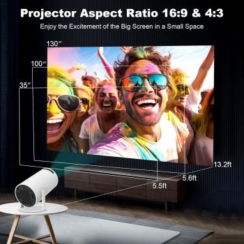 HY300 Mini Portable Projector, Support 4K 1080P with Dual-Band WIFI6 5G Wireless 5.0 Bluetooth Android 11, 180° 