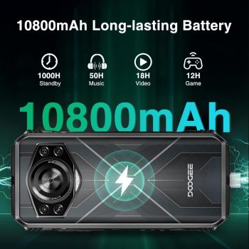 DOOGEE S Cyber Rugged Smartphone, Android 14, 10800mAh Battery Rugged Phone, 20GB RAM +256GB ROM, Expandable to 1TB, 6.5
