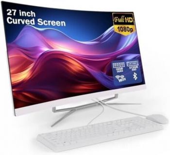 27 inch All-in-One Desktop Computer Curved FHD Display 16GB RAM 512GB ROM,All-in-One PC Alder Lake N100 (Up to 3.4GHz), 