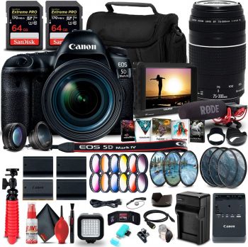 Canon EOS 5D Mark IV DSLR Camera with 24-70mm f/4L Lens (1483C018) + Canon EF 75-300mm f/4-5.6 III Lens (6473A003) + 4K 